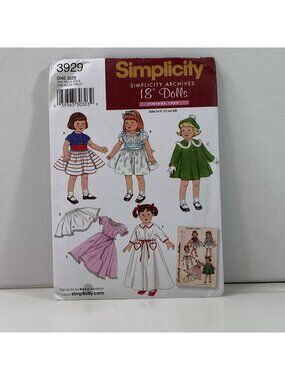 Simplicity Archives 3929 18 Inch Doll Pattern Vintage 1952 Uncut 22 Pieces